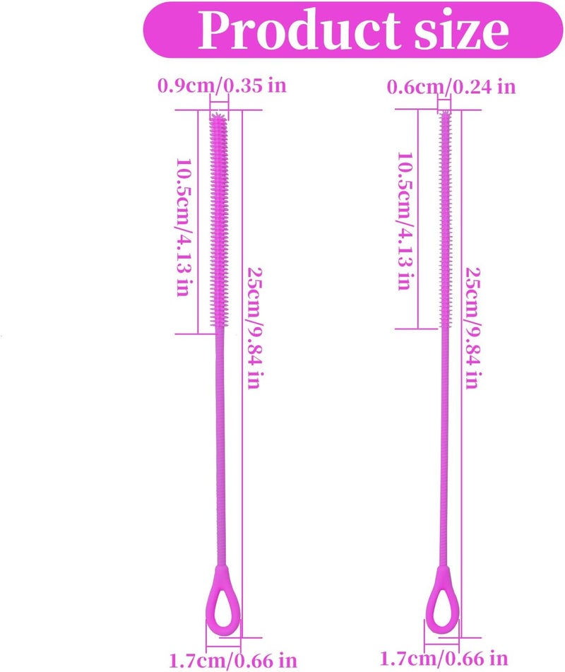 cdsnxore 2Pcs silicone straw cleaning brushes, extra long, used for Cleaning Glass Metal Smoothie Straws and StrawCups,Non-slip Handle Soft and Bendable, 6mm+9mm. (Purple) - Image 2